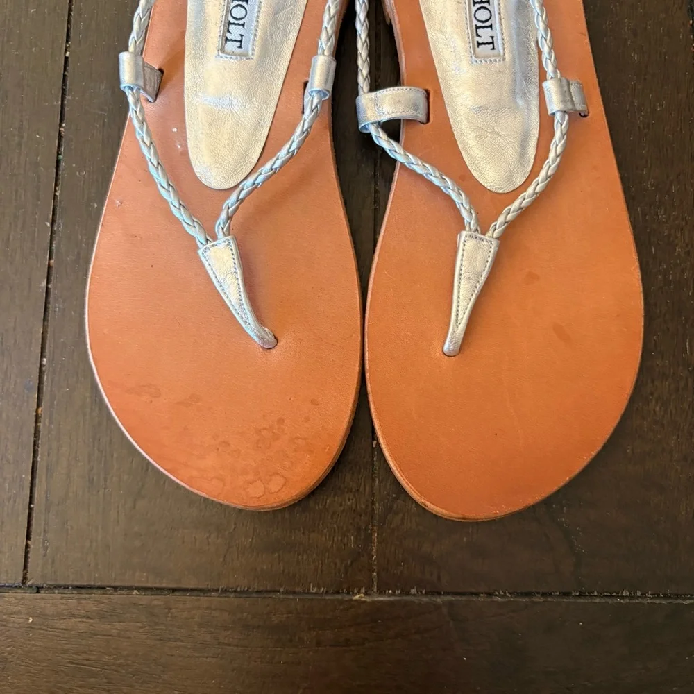 Lily Holt Silver Greek Braid Strap Sandals‎ Size 36 Leather